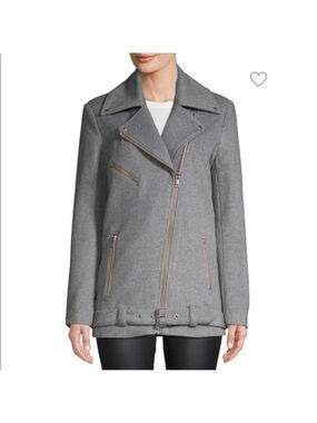 Wythe NY Long Wool-Blend Gray Moto Jacket Size M